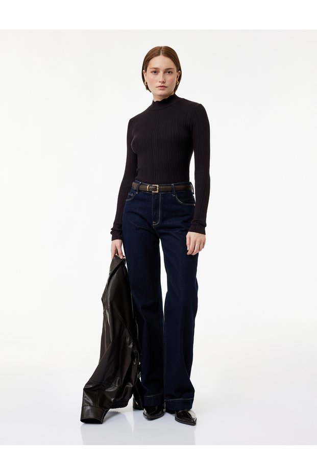 Long Sleeve High Collar Knitwear Sweater