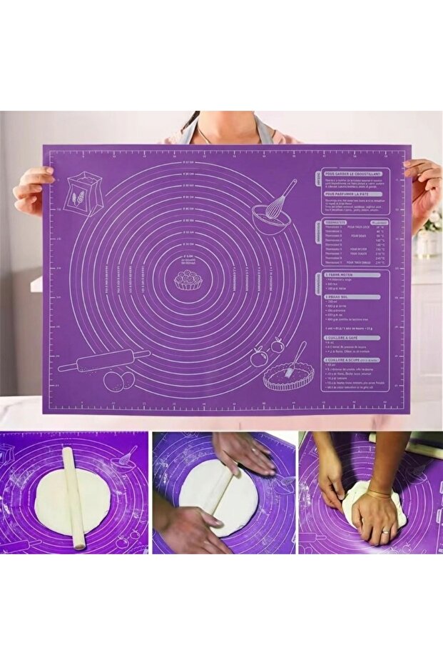 65x45cm Purple Silicone Pastry Mat Non Slip Large Non Stick Silicone Baking Fondant Mat Pie Pizza Co
