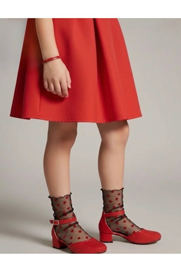 Black Girl's Tulle Socks with Red Heart