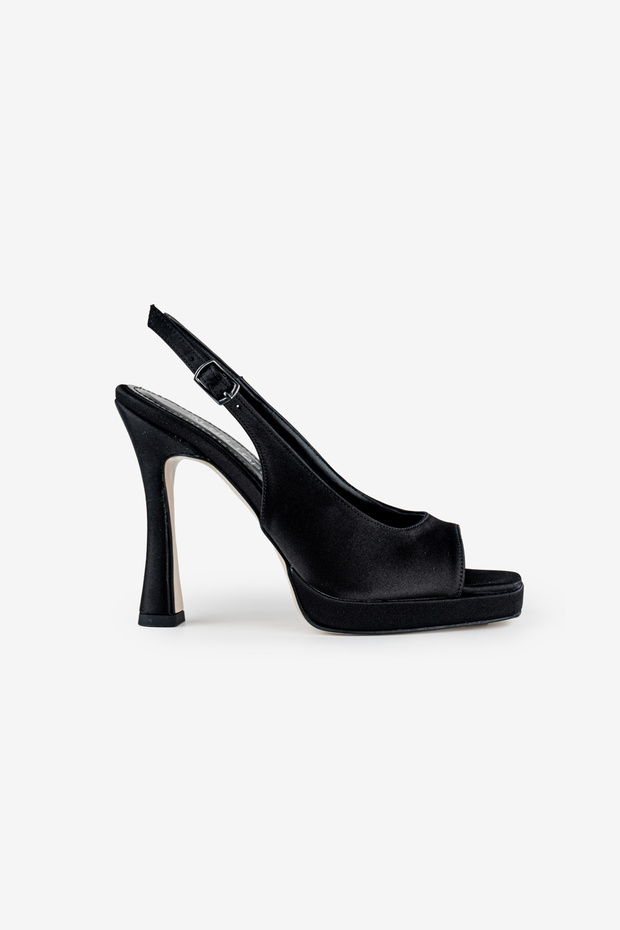 Women's Black Satin Platform Heeled Shoes