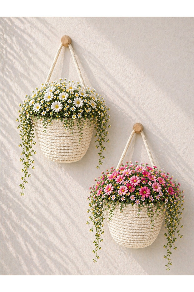 Mini Decorative Basket 2-Piece Basket Artificial Flower Basket Plants and Vine Supports Not Included