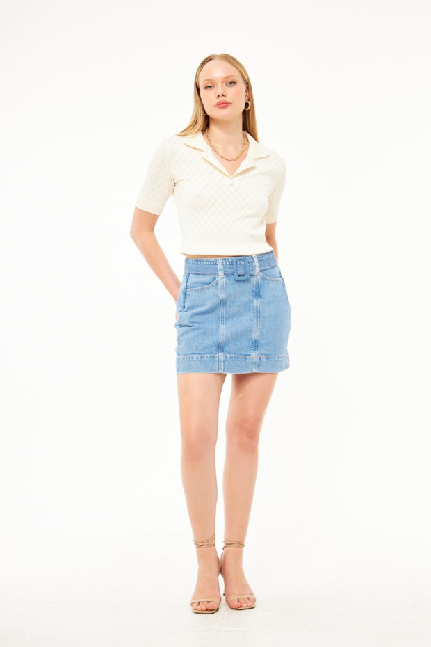 Cepli Kadın Mini Jean Etek - 4