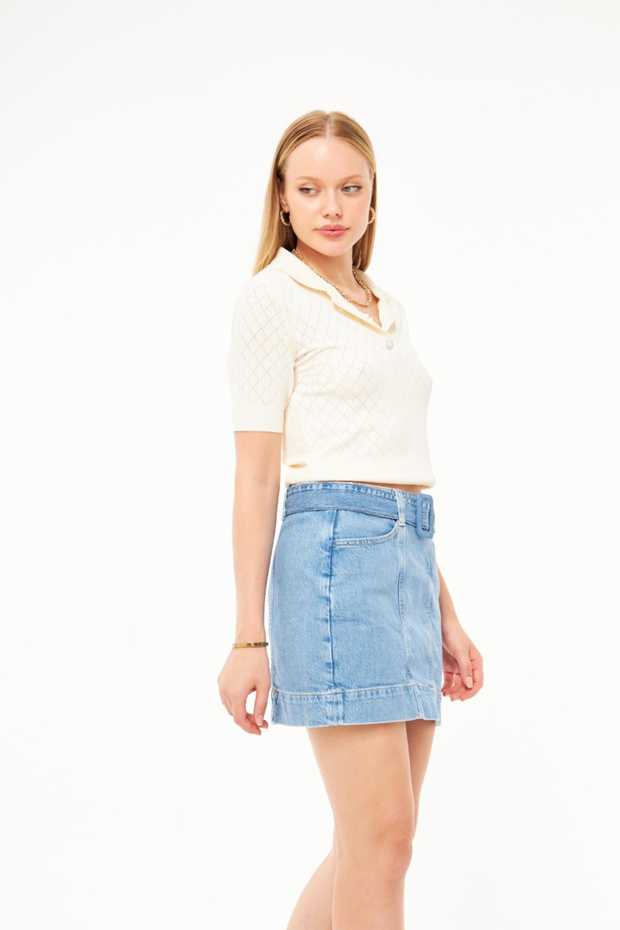 Cepli Kadın Mini Jean Etek - 5