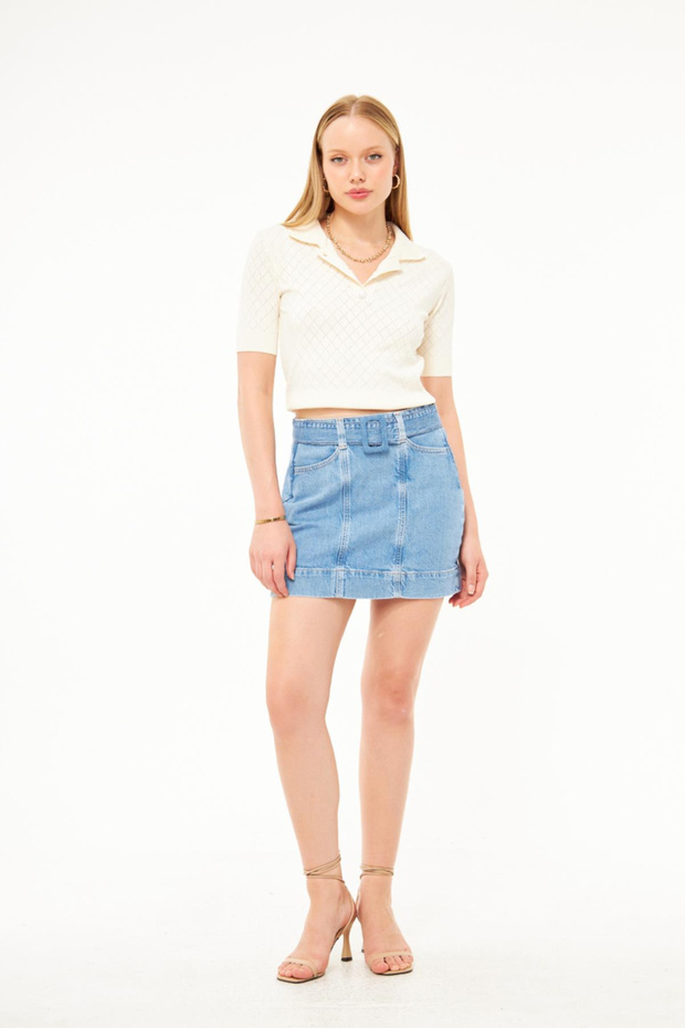 Cepli Kadın Mini Jean Etek - 2
