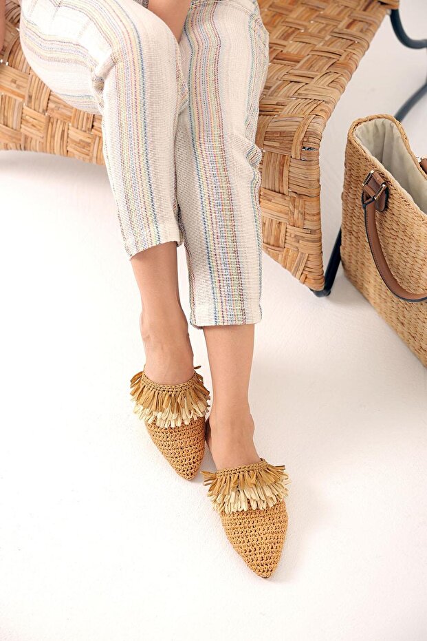 Women's Mink Salome Straw Tassel Slippers Byndslm01