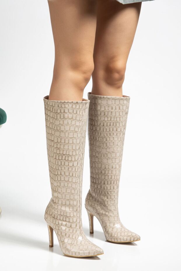 Syt-2004 Beige Croco Casual Boots