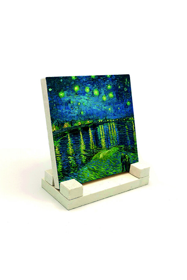 A Starry Night on the River Rhine Printed Stone Tabletop 10X10 Krg-136