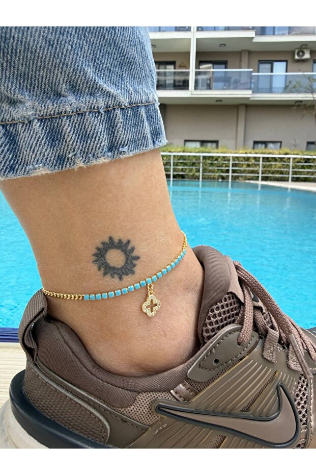 Hlh022 Turquoise Beaded Yoca Detail Anklet (20 cm + 5 cm Extension)