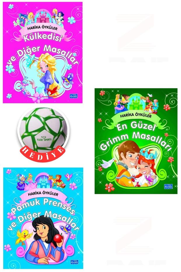 Harika Öyküler-En Güzel Grimm Masallar-Pamuk Prenses ve Diğer Masallar-Külkedisi ve Diğer Masallar-3 Kitap Set - Soccer Ball with Gift