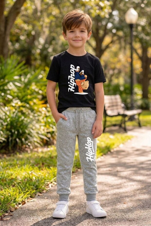 Busekids Boys' Trendy Multi-Colored Printed T-Shirt with Ribbed-Legged Elastic Bottom Set