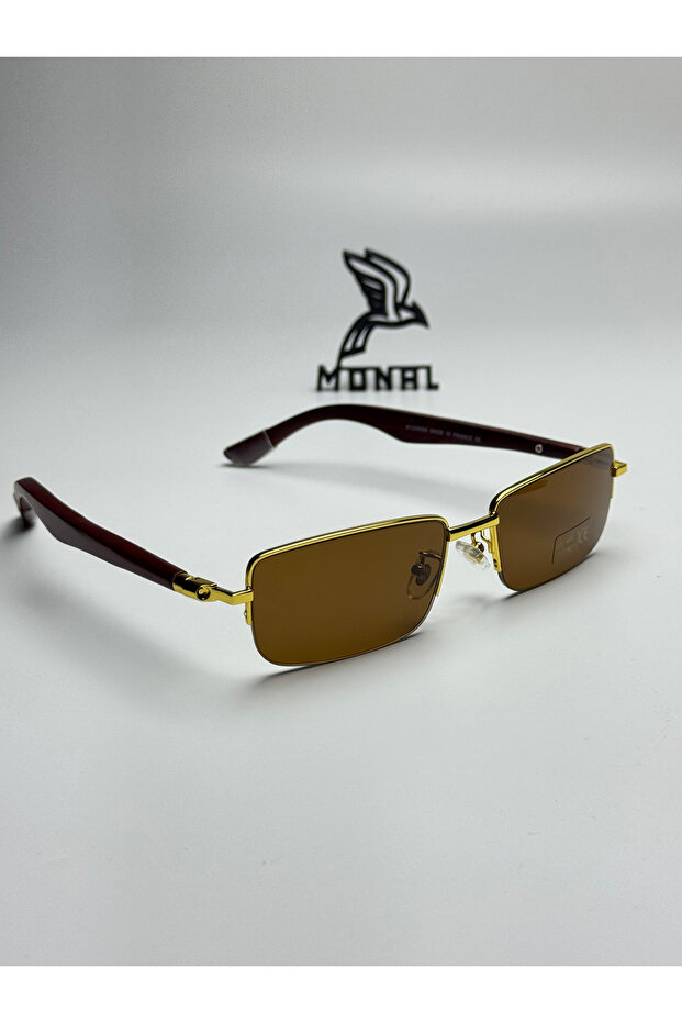 Jacarty Wooden Handle Gold Detailed Metal Frame Organic Glass Sunglasses Uv400 Protection Gift