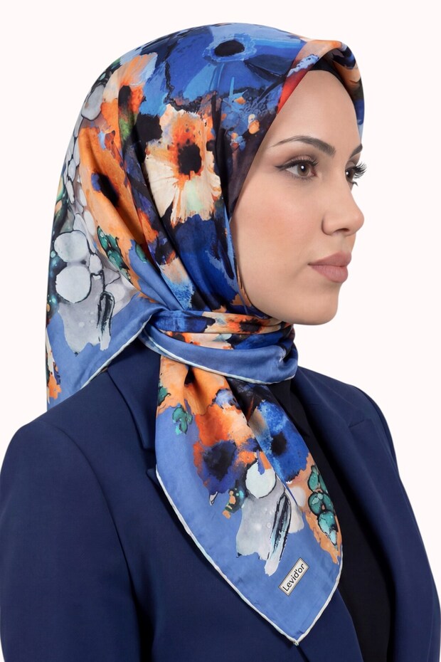 Women's Blue Abstract Patterned Crystal Scarf