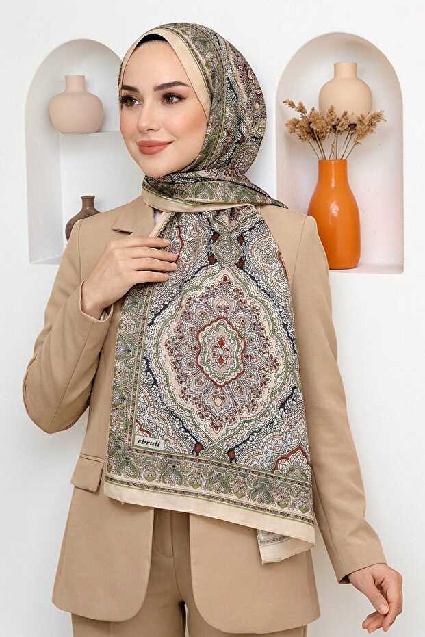Women's Cream Mandala Patterned Organic Cotton Soft Shawl