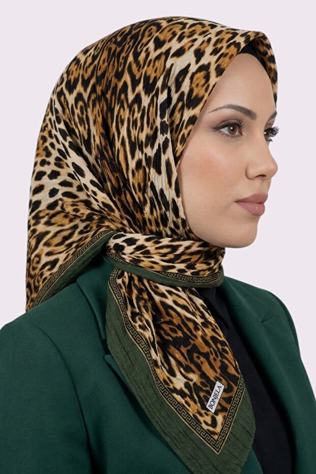 وشاح ميو جاز نسائي بنمط الفهد الكاكي