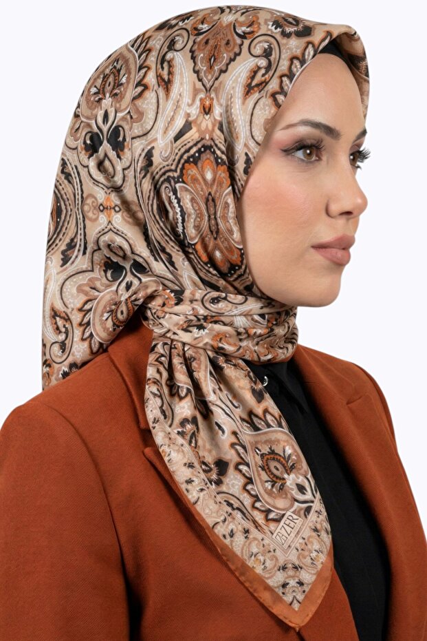 Women's Cream Ethnic Shawl Patterned Organic Cotton Soft Scarf