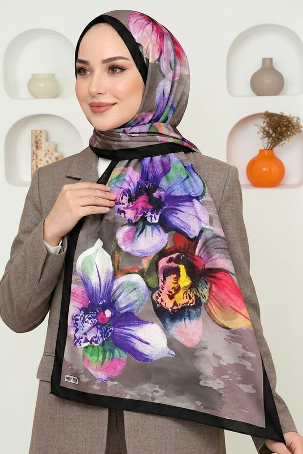 Women's Brown Orchid Patterned Soft Shawl