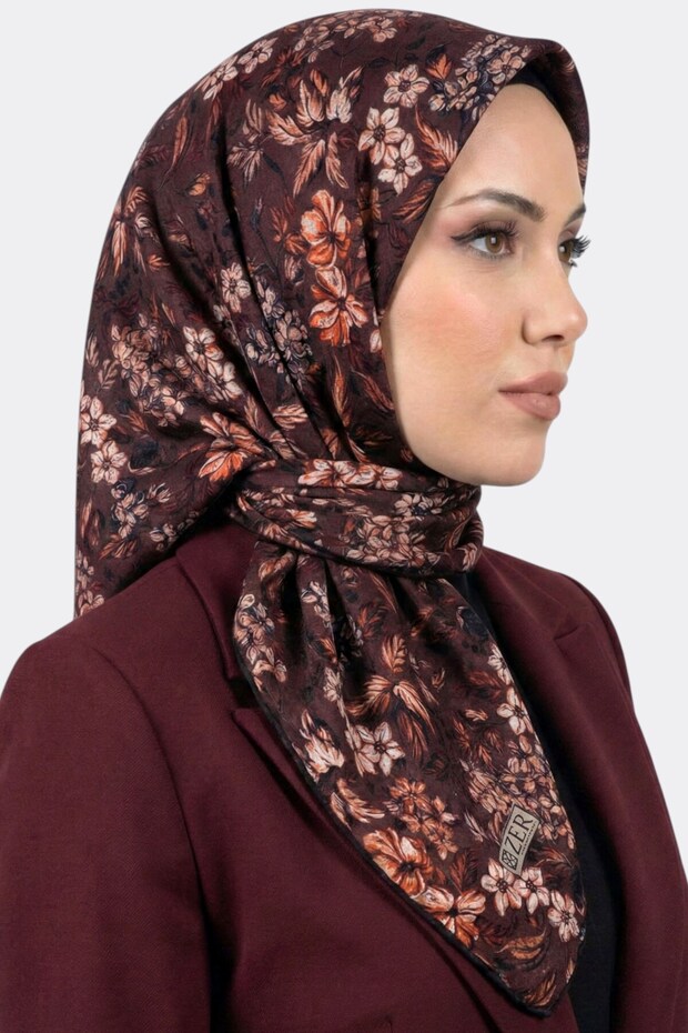 Women's Burgundy Floral Patterned Organic Cotton Soft Scarf