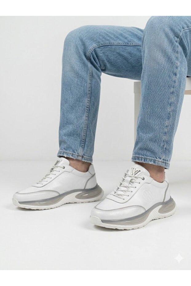 Men's White Genuine Leather Orthopedic Air Sole Casual Sneaker Shoes