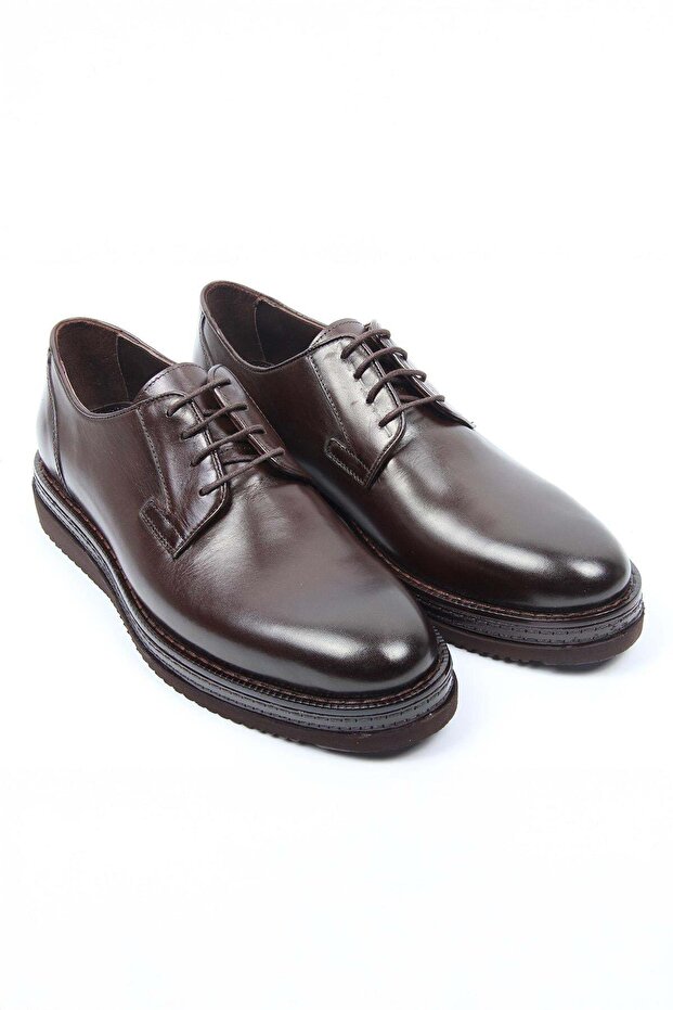 Brown Classic Men's Shoes Shiny Surface Lace-Up Stylish Model