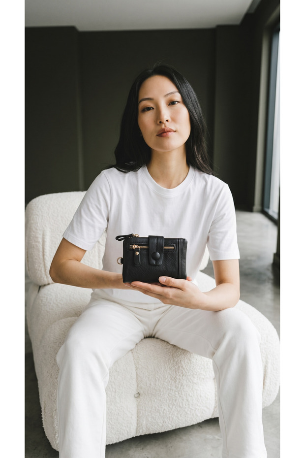 Black Color Leather Look Soft Large Volume Wallet Clutch Bag