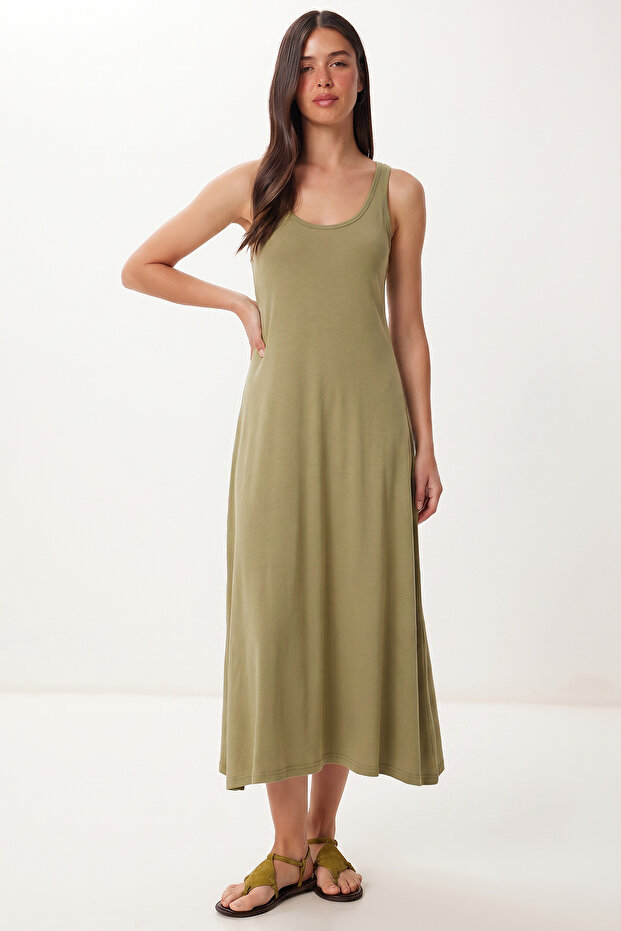 Sleeveless Basic Summer Knitted Dress Lrn0045 Olive Green