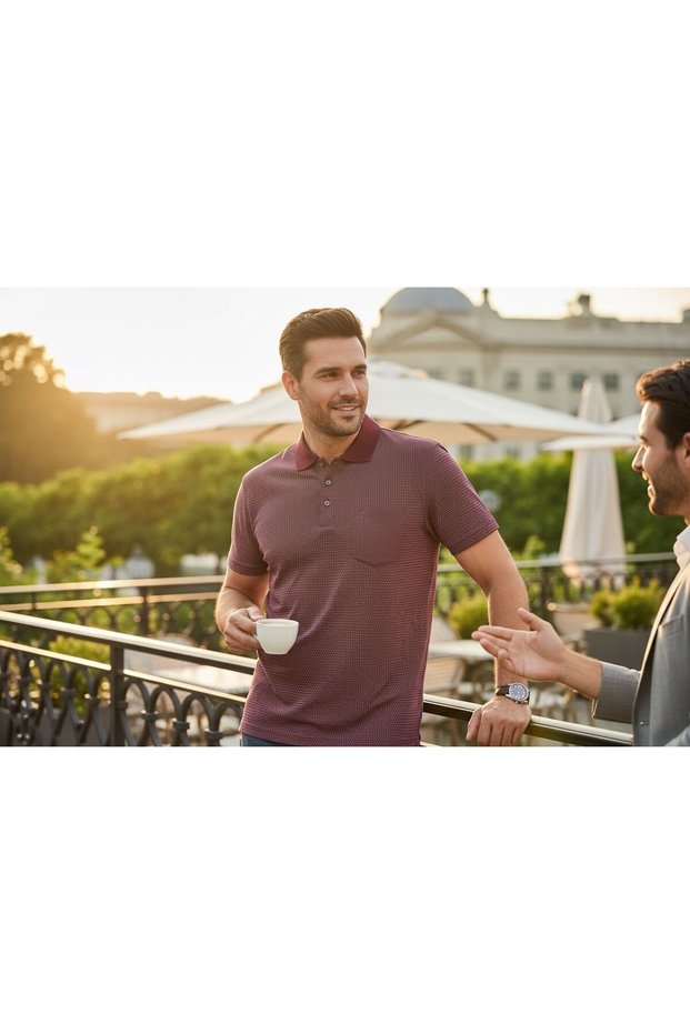 Men's Regular Fit Patterned Cotton Polo Neck T-Shirt