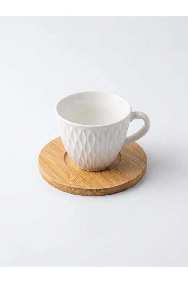 Porcelain Coffee Set with Bamboo Plates – for 6 People