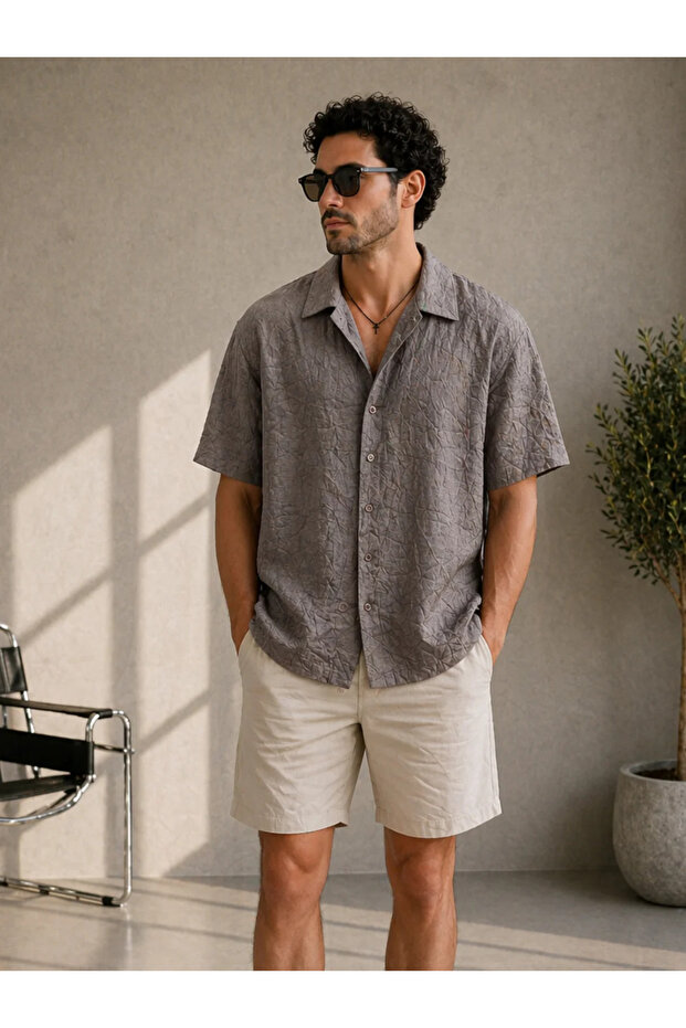 Oversize Crush Cotton Woven Smoked Shirt
