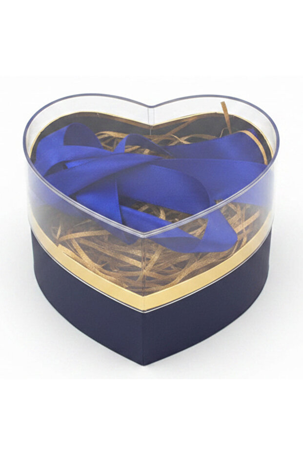 Navy Blue Heart-Shaped Cardboard Gift Box with Clear Lid & Ties for Elegant Gift 11×11 cm
