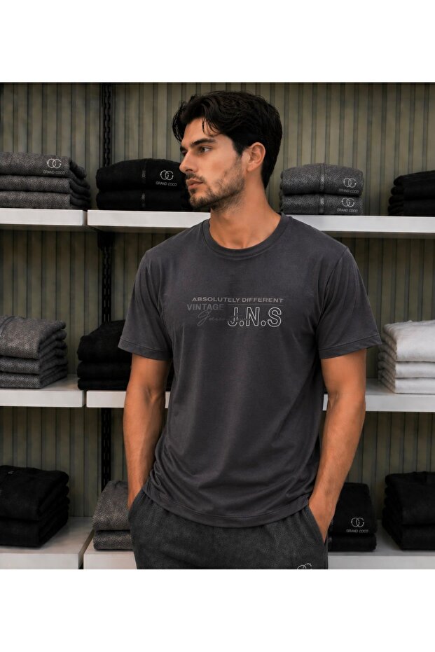 Men's Smoked Lycra Single Jersey Fabric Crew Neck Short Sleeve T-Shirt
