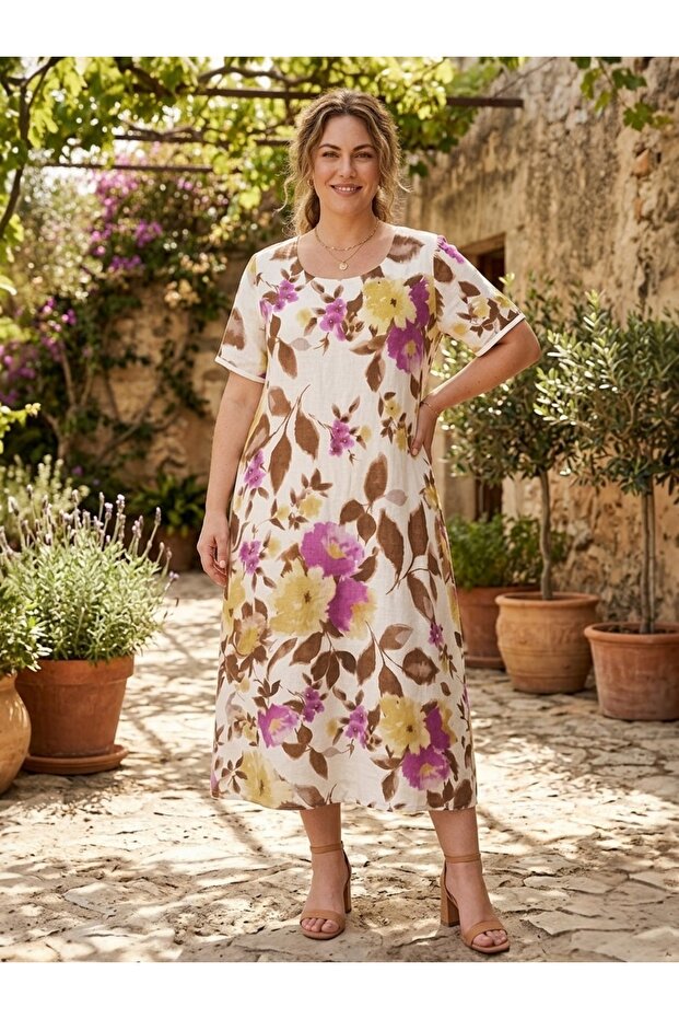 Floral Patterned Midi Length Lined Dress