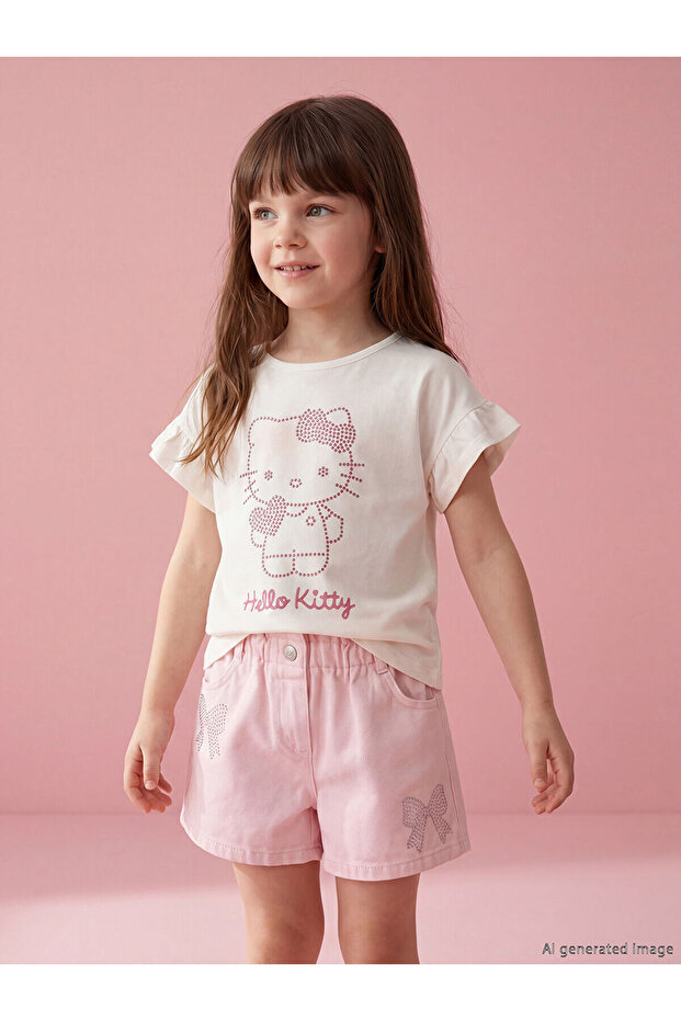 Original Hello Kitty Printed Girls' Stoned T-Shirt
