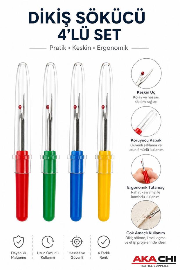 4-Piece Sewing Ripper Set – Ergonomic Handle, Colorful Thread Sewing Ripper, Thread Unpicker, 4 Pieces