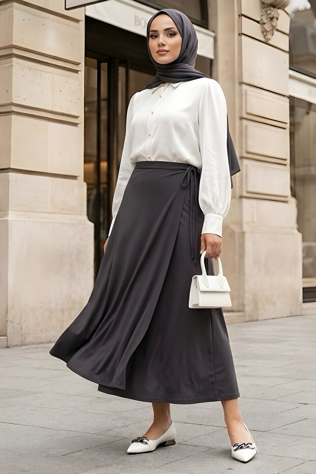 Smoked Side Tie Detailed Dabıl Skirt