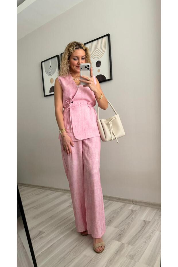 Waist-Tied Lined Vest and Trousers Set