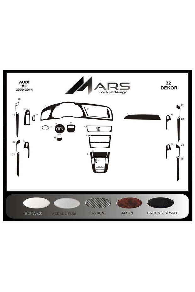 Audi A4 2009 Console-Torpedo Trim 32 Pieces