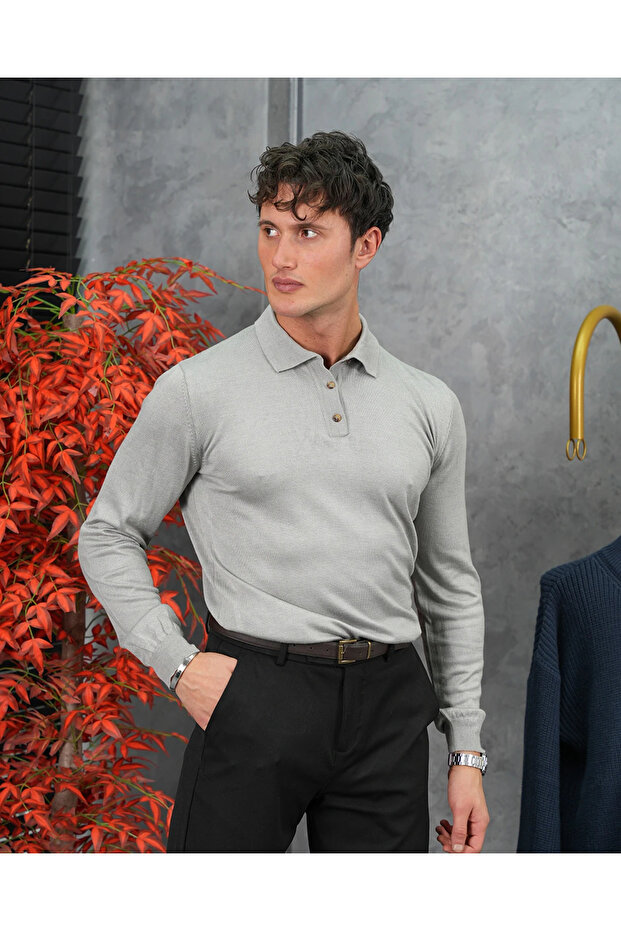 Slimfit Molded Cotton Lycra Button Detailed Knitwear Sweater