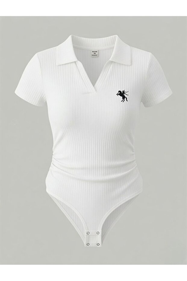 Polo Collar Ribbed Stylish Bodysuit Zıbın