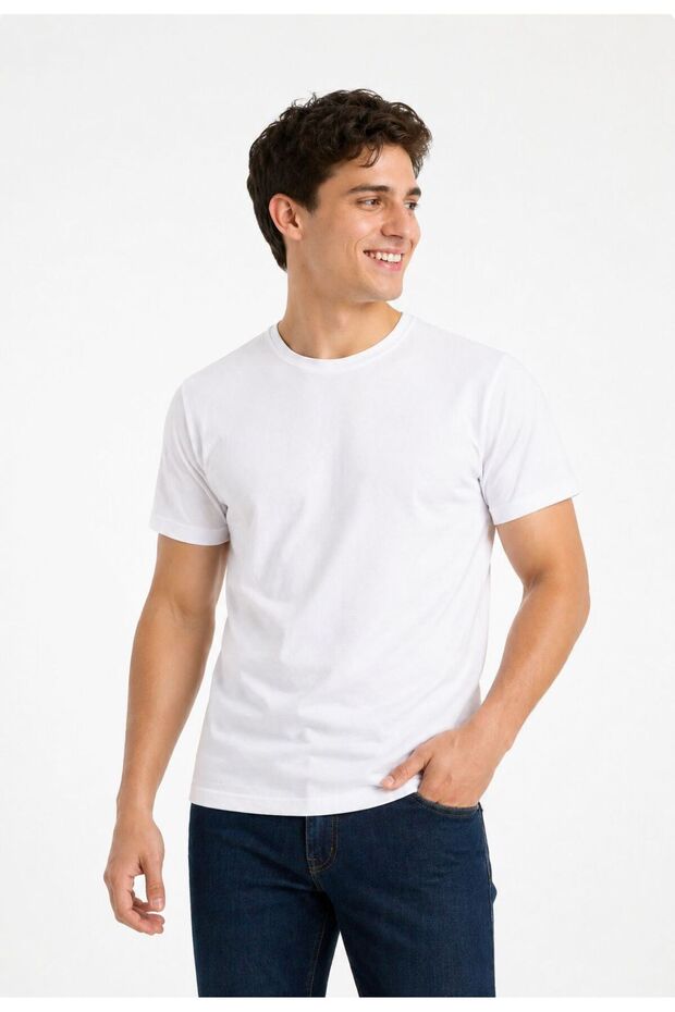 Men's White 95% Cotton Slim Fit Crew Neck Basic T-Shirt