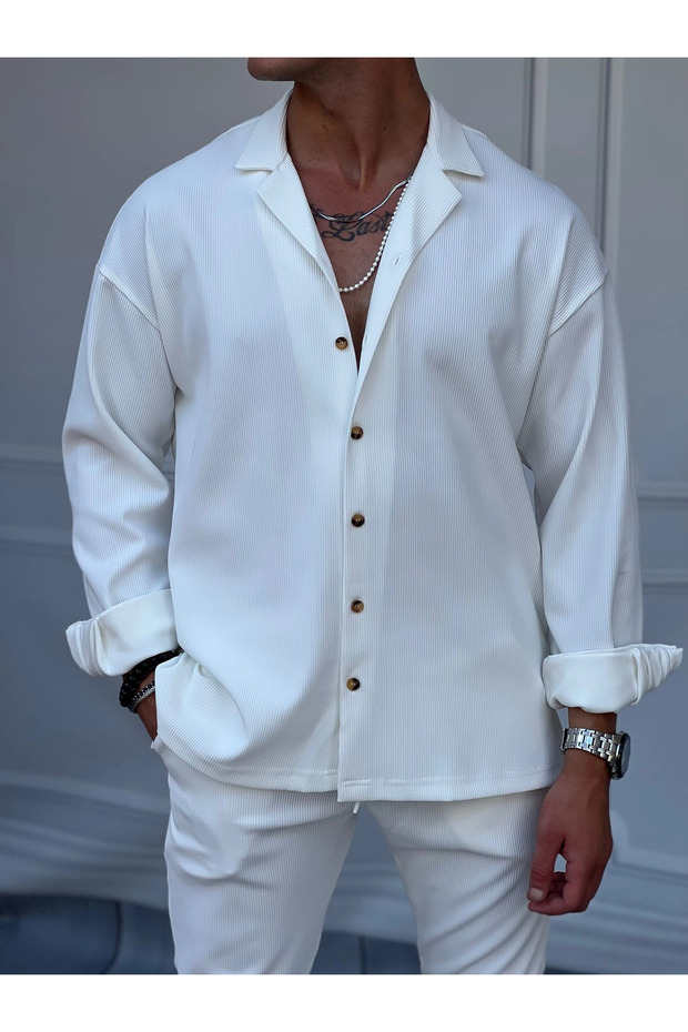 Wick Patterned Oversize Long Sleeve Shirt Set