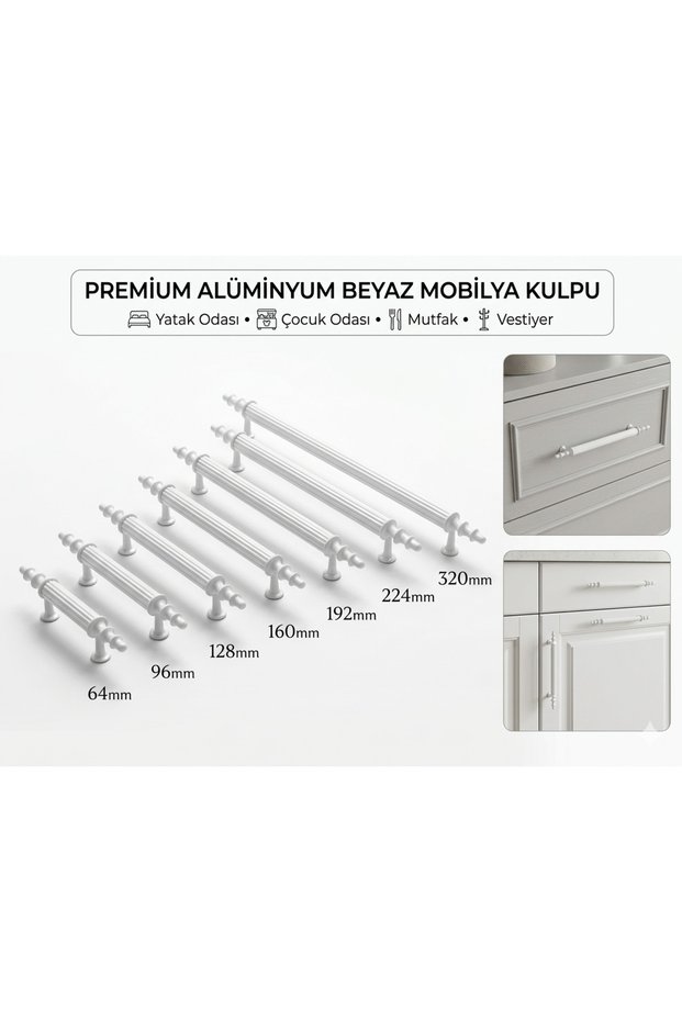 White Furniture Handle Kitchen Cabinet Drawer Children's Room Etc. Kulpu Emi̇r 5 Pieces 192 mm (19.2 cm) White