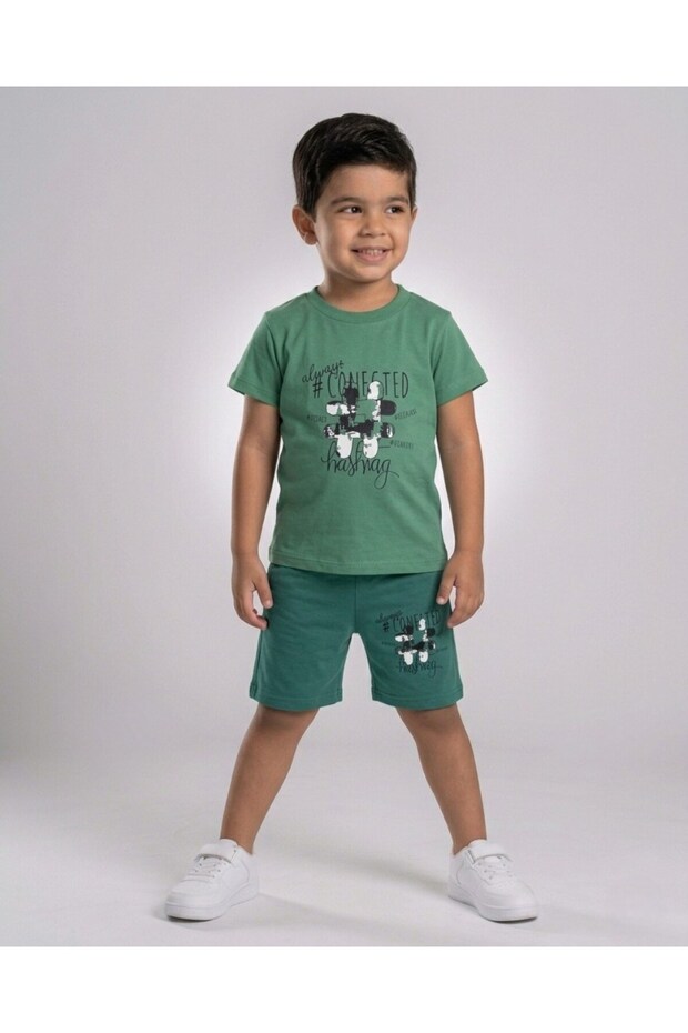 Dar Kalip! Boys 2-9 Years Old Printed Summer Interlock Shorts - T-Shirt 2-Piece Top and Bottom Set L