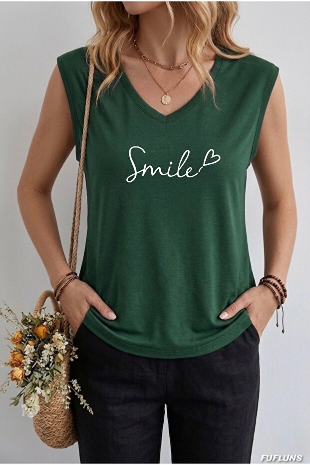 Smile Heart Printed Women's Oversize Sleeveless T-Shirt