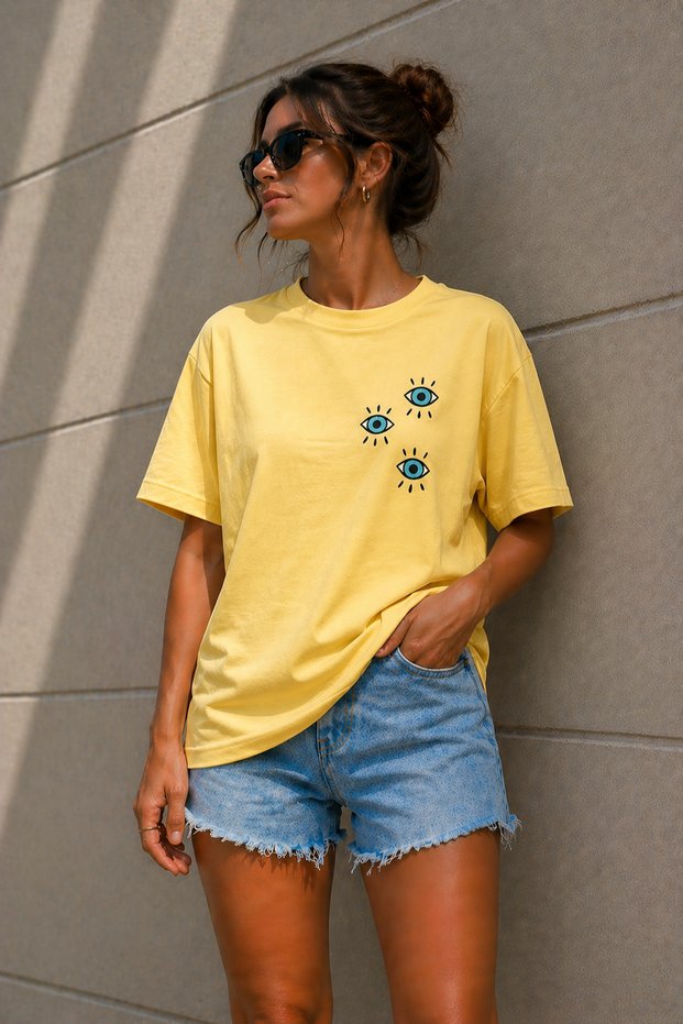 Three Eyes Minimal Printed Unisex Oversize T-Shirt – Cotton Crew Neck Casual T-Shirt