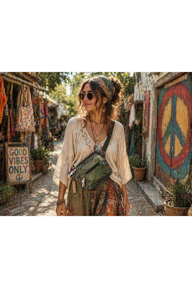 Rez Ethnic Authentic Bohemian Waist Bag Daily Travel Usable Large Volume Dried Rose
