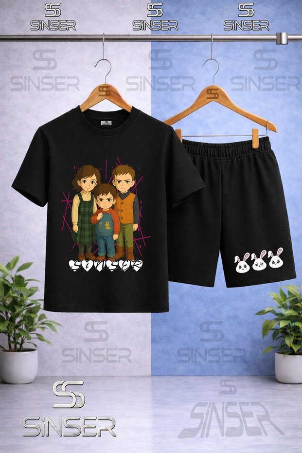 Children's Sinser Heart Printed Crew Neck T-Shirt - Shorts Set