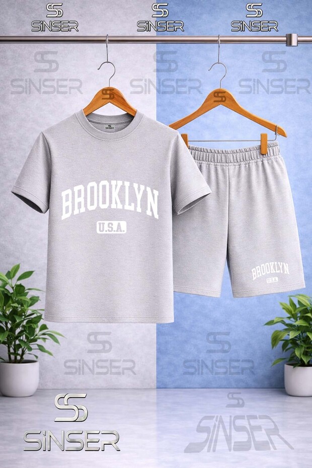 Kids' Brooklyn Alt Usa White Printed Crew Neck T-Shirt - Shorts Set