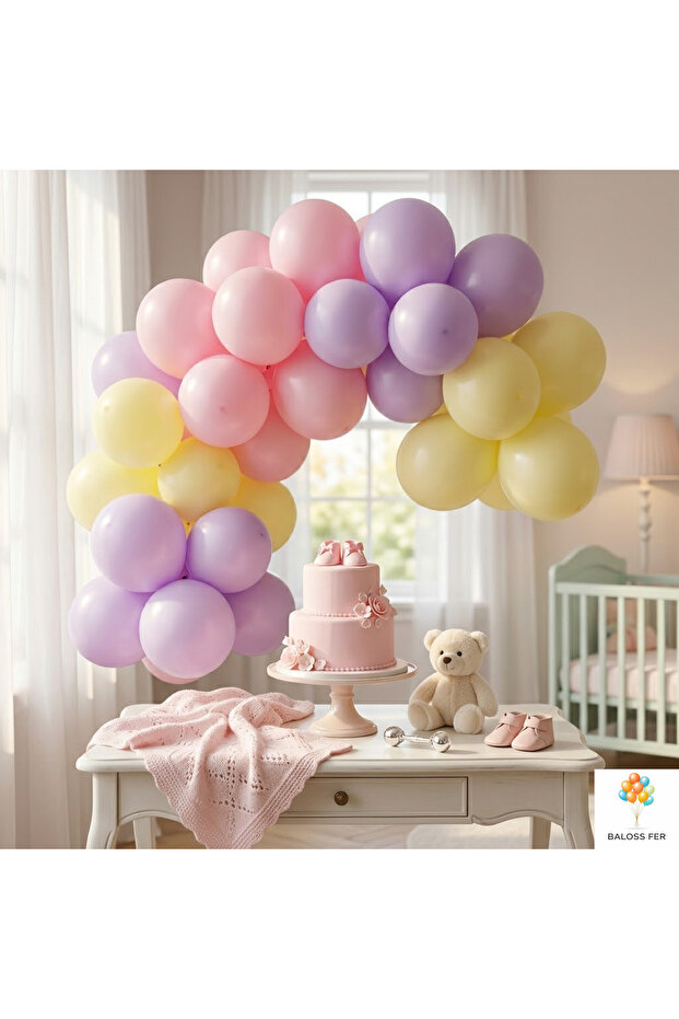 Macaron Balloon Set 20 Pieces Pink Lilac Yellow Birthday Party Decoration
