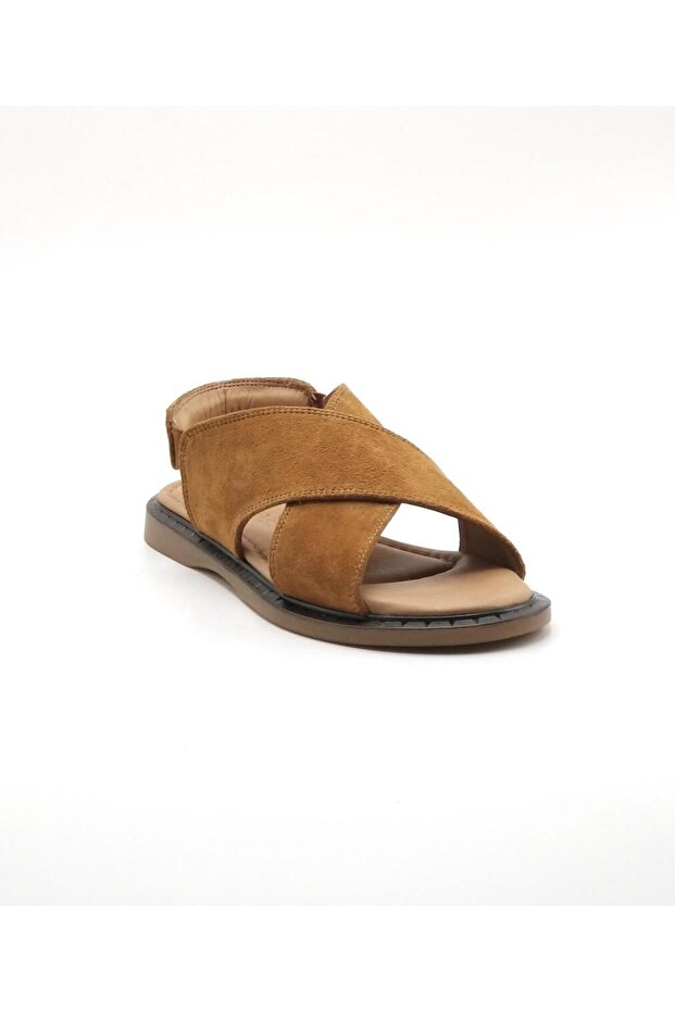 Genuine Leather Suede Women's Tan Sandals 26629