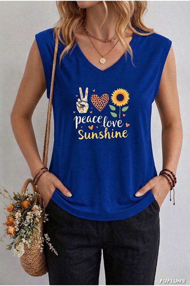 Peace Love Sunshine Printed Women's Oversize Sleeveless T-Shirt